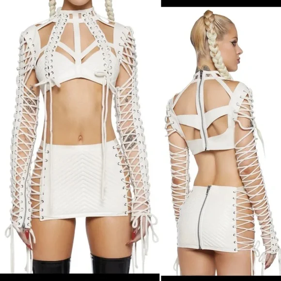 Dolls Kill Rude Awakening Lace Up Top XXL White - Picture 6 of 6